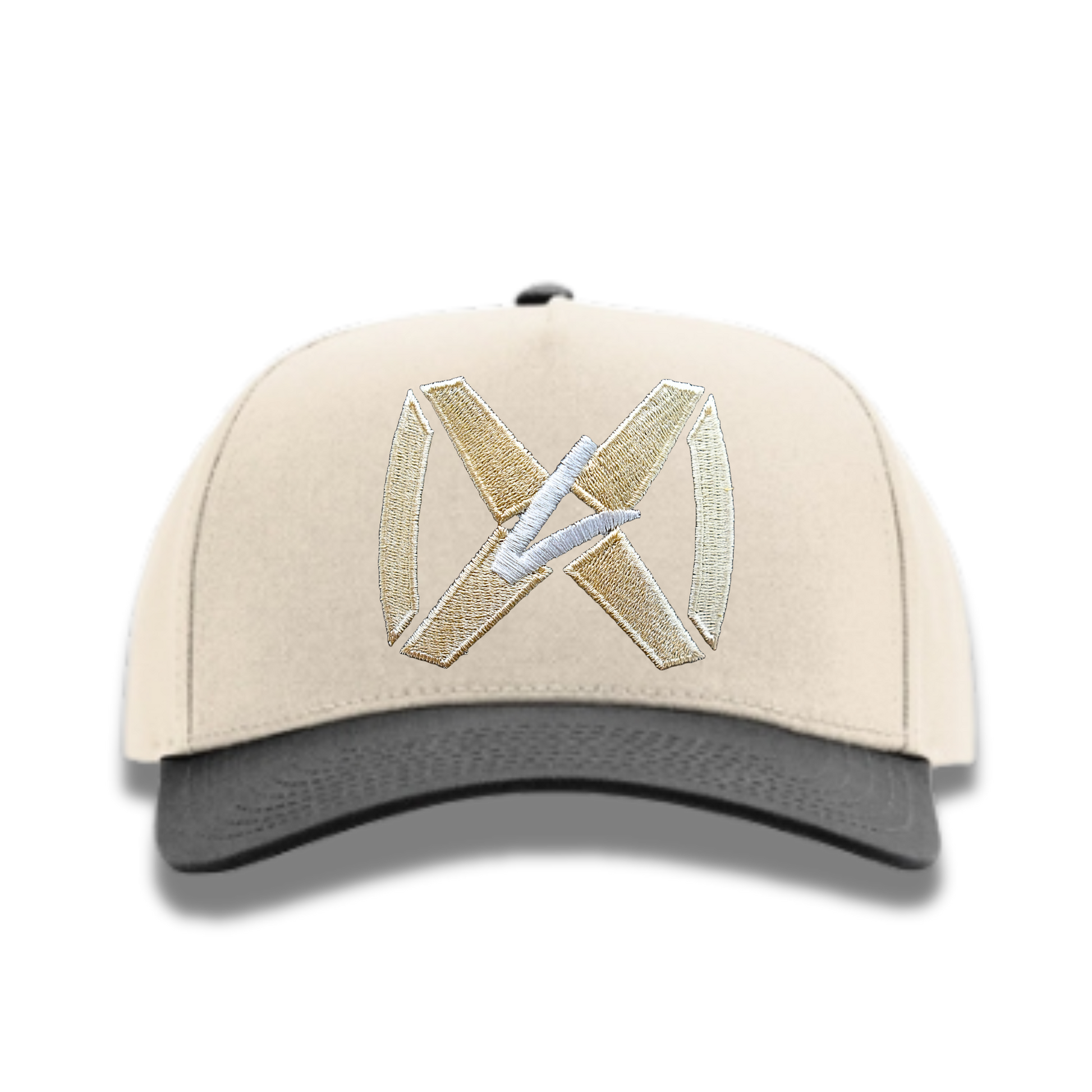 R112 Fabric 5 Panel Cream/Black - Gold Collar