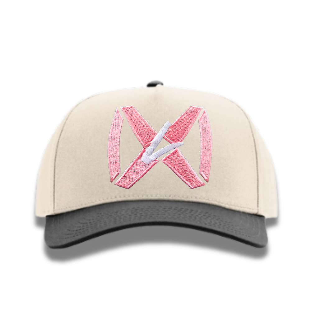 Fabric 5 Panel Cream/Black - Pink Collar