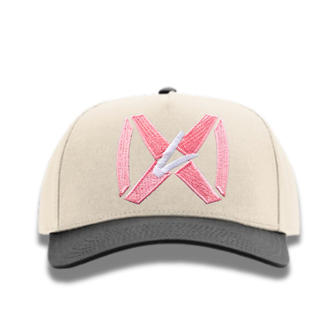 Fabric 5 Panel Cream/Black - Pink Collar